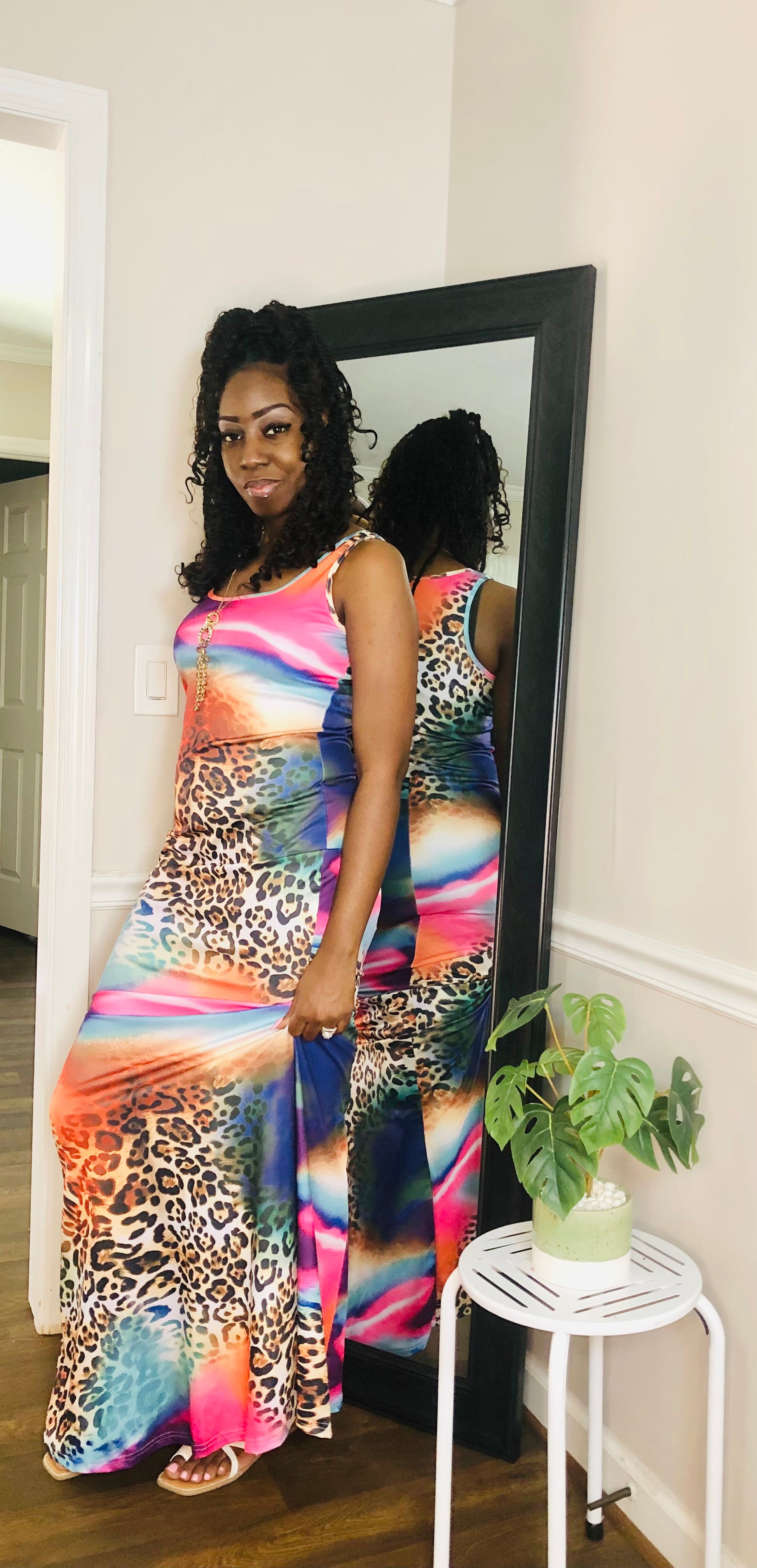 Leopard Print Multi Colored Maxi Dress