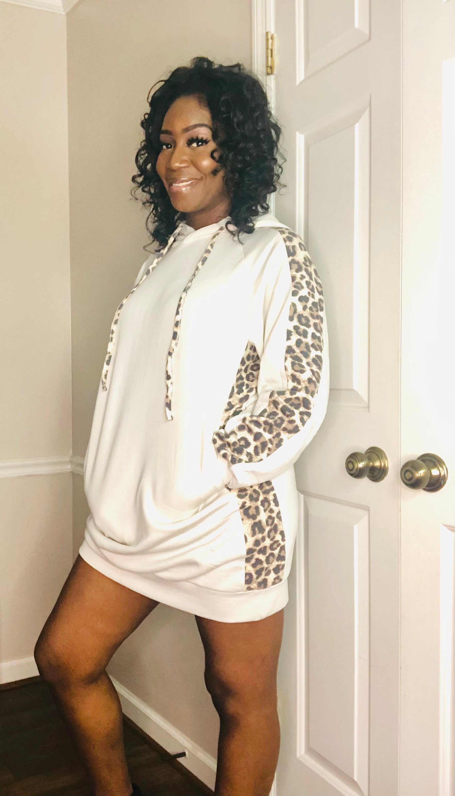 Leopard Print Hoodie Dress/Shirt